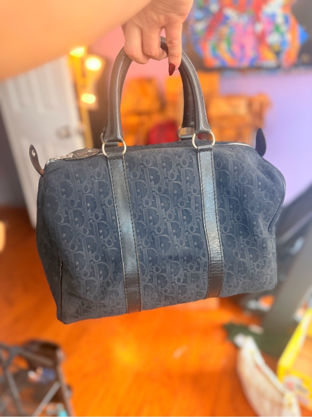 Christian Dior Navy Suede and leather Bellisma Boston Bag - Picture 8 of 8